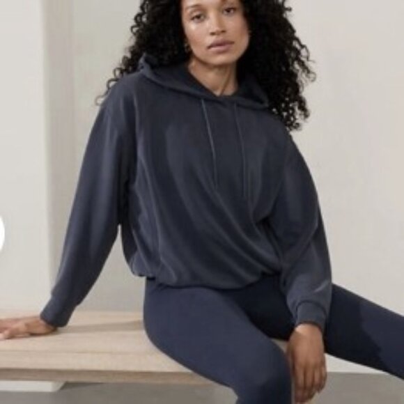 Athleta Seasoft Bubble Hem Sweatshirt Blue Sz XS Oversized EUC - Picture 1 of 6